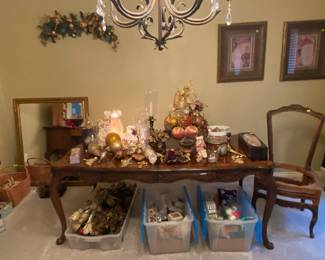 French style card table that extends into dining table.  