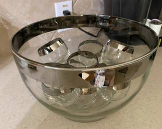 Dorothy Thorpe silver punch bowl with 10 glasses