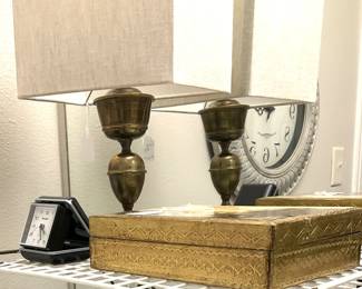 Travel clock; small lamp; Florentine box