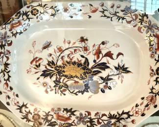 Imari rust & blue floral rim platter