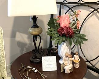 One of two matching lamps; round side table