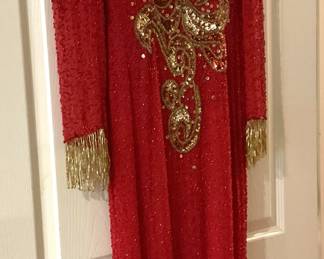 Evening wear in red and gold