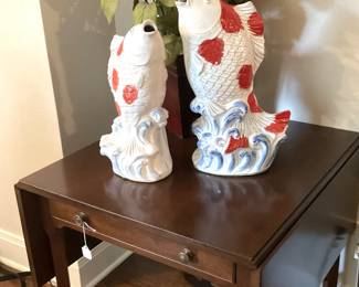 Small rectangular drop-leaf side table; gurgling fish