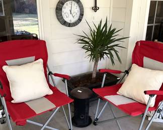 Folding chairs; another clock; cross