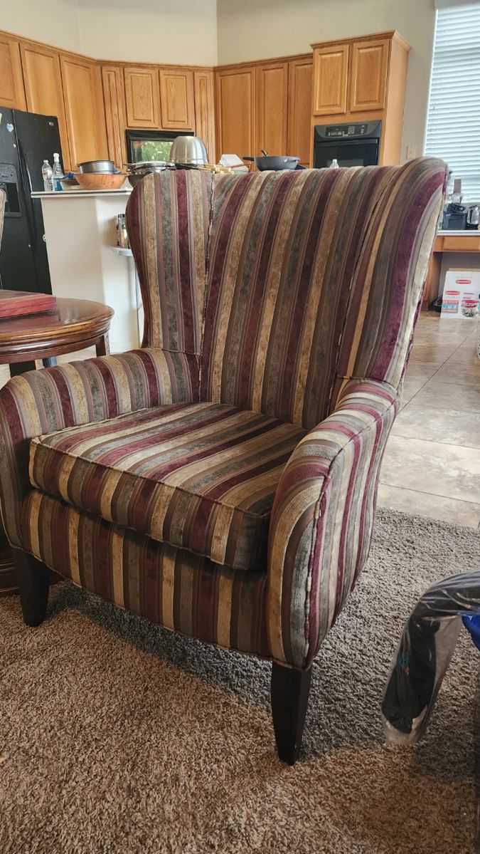 Striped Tall Wingback Chair
