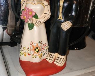 Day of the Dead wedding couple ceramic 7 inches tall on red heart