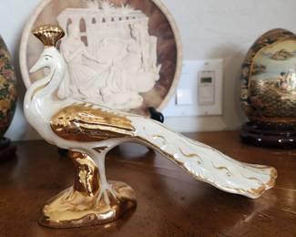 Bel-Ar Pottery USA lusterware w/gold gilting peacock