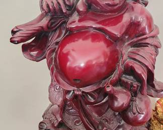 Vintage Traveling Happy Laughing Buddah Red Resin