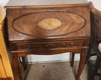 Marquetry wood secretary desk