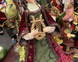 Angel in Burgundy & Olive Green Velvet with Harp
