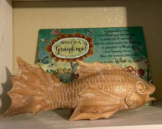 Sebastian Harper Handcrafted Wooden Fish, Grandma Glass Cutting Board/Counter Hot Plate