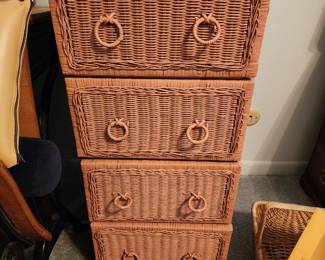 Vintage 4 Drawer Pink Wicker Dresser