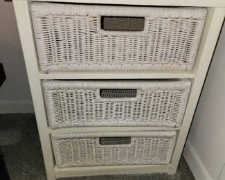 Vintage 3 Drawer Wicker Nightstand or End Table - We have 2
