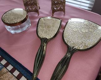 Antique 7 Piece Dresser Set - There is a Tray and another Powder Box