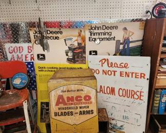 Vintage 1958 ANCO Windshield Wiper and Blades and Arms Display Cabinet - Vintage John Deere Cardboard Posters