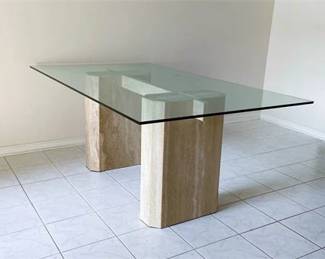 Modern Travertine Glass Dining Table 