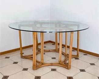 Rattan Glass Dining Table 