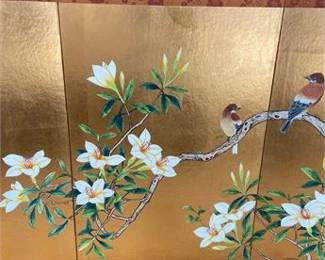 Gold Leaf Four Panel Folding Screen 