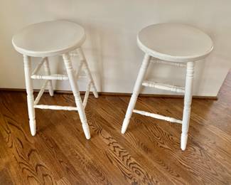$120 - Pair of solid maple counter stools, custom painted white
- each 24" H, seat 14" diam