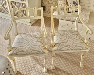 $650 - Pair of George III custom upholstered, ivory painted mahogany hoop-back side chairs - 32.5" H, 21" W, 22" D, seat height 18"