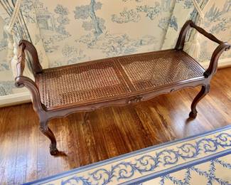 $125 - Wood and rattan bench AS IS - 22" H, 42" W, 16" D, seat height 14"