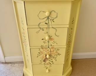 $125 - Yellow floral painted end table/chest - 31" H, 20" W, 12" D