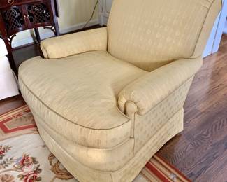 $950 - Pair of Brunschwig & Fils Saratoga Collection yellow upholstered chairs - Detail  #1 - 33" H, 32" W, 36" D, seat height 20"
