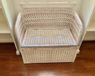 $120 - Vintage wicker loveseat and chest - 26" H, 30" W, 17" D, seat height 15"