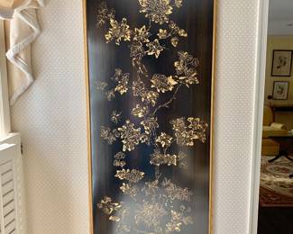 $1,600 - Set of 4 Robert Crowder & Co. wood panels, brown and gold chinoiserie scenes  - each 81" H x 30" W