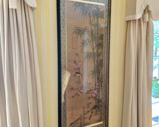$225 - Hand embellished printed chinoiserie scroll - 62" H x 22.5" W