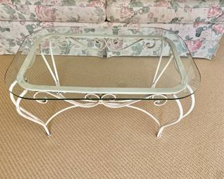 $150 - Vintage glass/metal coffee table - 17" H, 32" W, 20.5" D