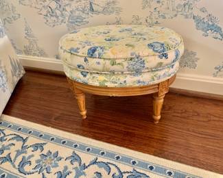 $120 - Ethan Allen floral oval  stool - AS IS  minor scuff as shown - 12" H, 16" W, 13" D