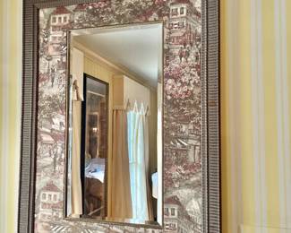 $250 - Woven Paris cafe scene and beveled glass mirror - 42.5"H x 31.5"W