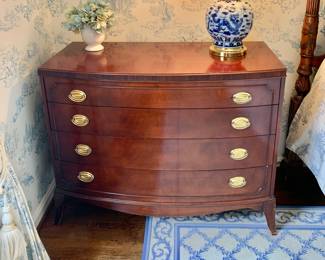 $375 - Vintage, refinished 4-drawer mahogany chest - 35.5" H, 45" W, 22" D