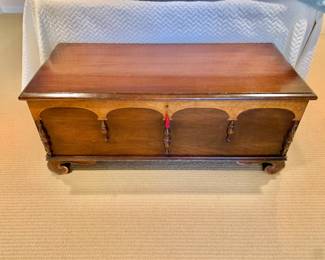 $350 - Vintage hope chest with veneers and cedar interior - 19" H, 45" W, 19" D