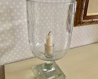 Star-etched crystal hurricane lamp - Detail #2 - 11.75" H , 6" diam