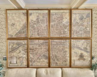 $2,400 - Plan De Paris Sectional Framed On Paper 8 Pieces by Guillaume De L'Isle - each framed panel 30" H x 21.5" W