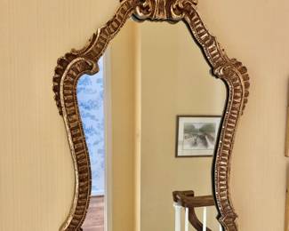 $225 - Gilt mirror with crest - 30" H x 16.25" W