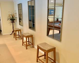 Room view with 3 Ballard Design Grand Palais mirrors and Grandin Road Julian Stools  - ALL STOOLS SOLD