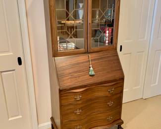 $325 - Vintage drop front desk/secretary with glass doors - 70" H, 32" W, 16" D