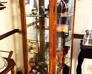 oak curved glass china cabinet - lighted