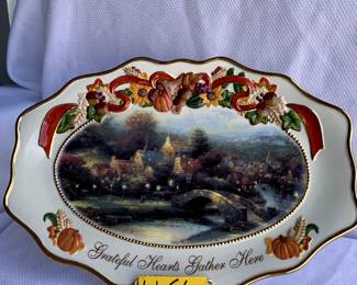 Thomas Kinkade Grateful Hearts Gather Here Thanksgiving Pater 16.25 x 11
