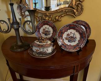 Antique Games Table and Spode Plates