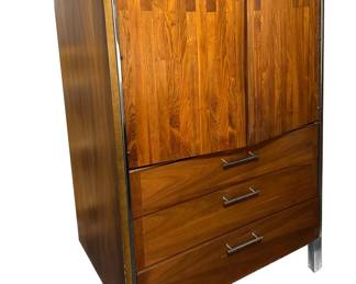 Paul McCobb highboy for Lane, MCM Walnut with chrome-plated steel trim, from the Lineator line. 