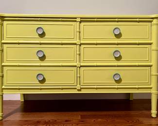 Chartreuse Painted Vintage Dresser with Decorative Aqua Knobs