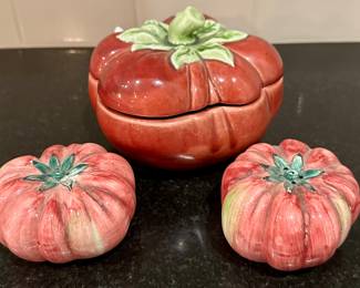 Tomato Salt & Pepper Shakers & Covered Dish