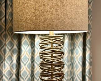 (2) Brushed Gold Modern Lamps with Burlap Shade