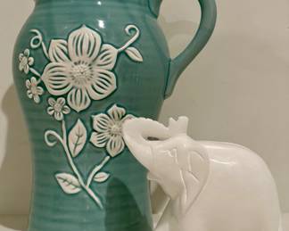 Floral Pitcher & Marble Elephant