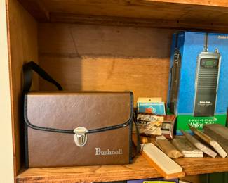 Bushnell binoculars- miscellaneous knife sharpening stones & muscellaneous