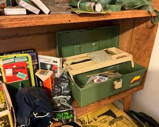 Miscellaneous camping items, tackle box with fishing gear